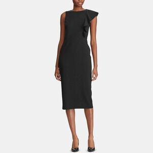 Lauren Ralph Lauren Size 4 Black Ruffle-Trim Crepe Dress NEW!